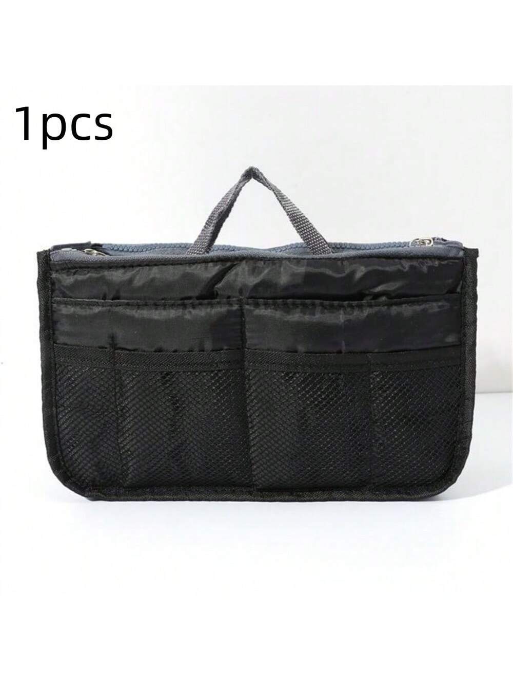 1 pieza Bolsa de maquillaje de cremallera doble de mano, organizador de tocador multifuncional, bolsillos interiores de cremallera doble