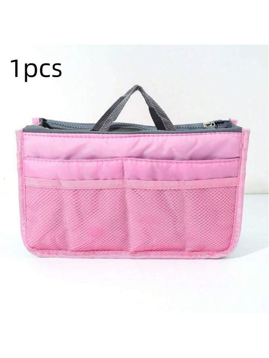 1 pieza Bolsa de maquillaje de cremallera doble de mano, organizador de tocador multifuncional, bolsillos interiores de cremallera doble