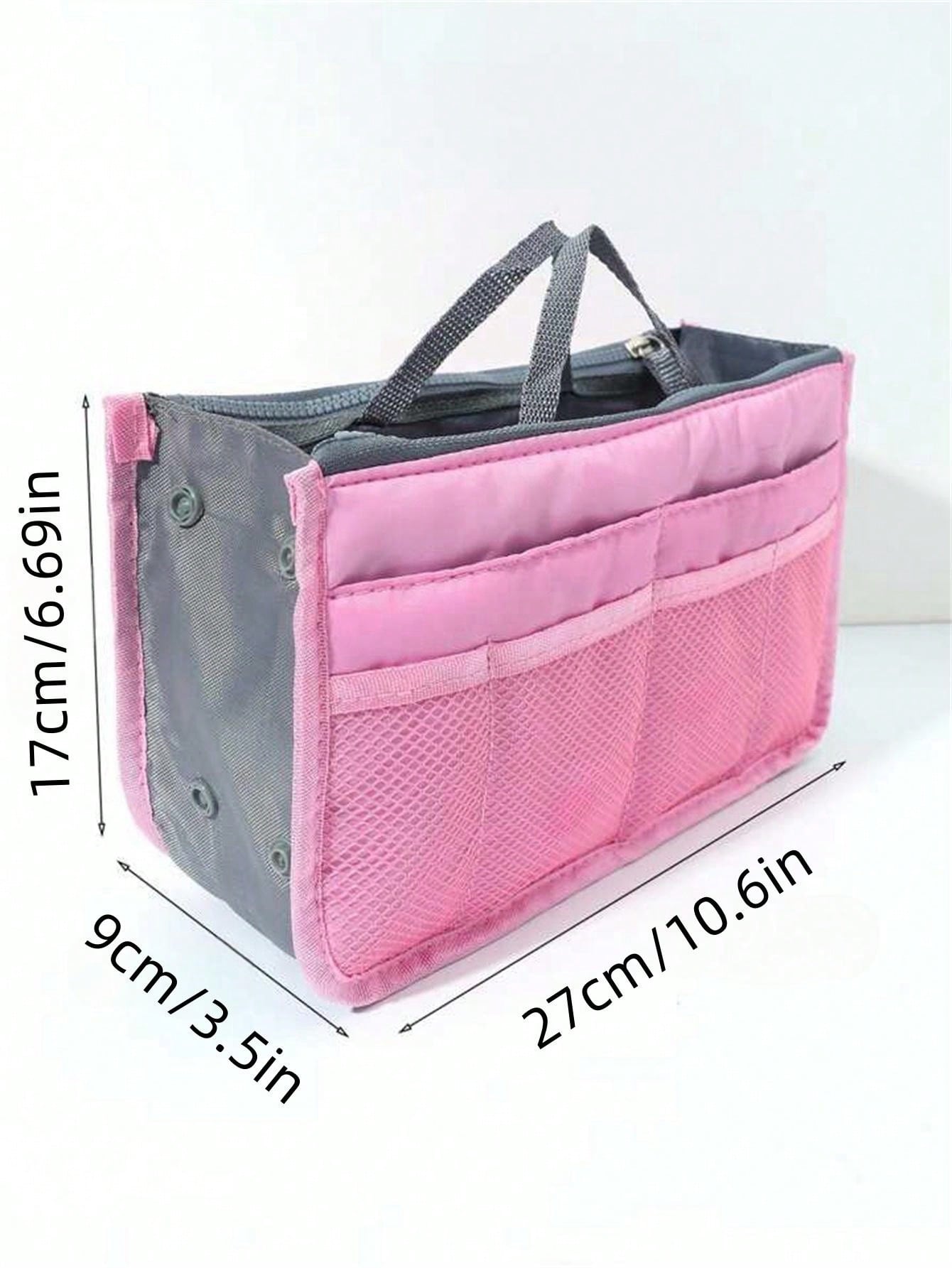 1 pieza Bolsa de maquillaje de cremallera doble de mano, organizador de tocador multifuncional, bolsillos interiores de cremallera doble