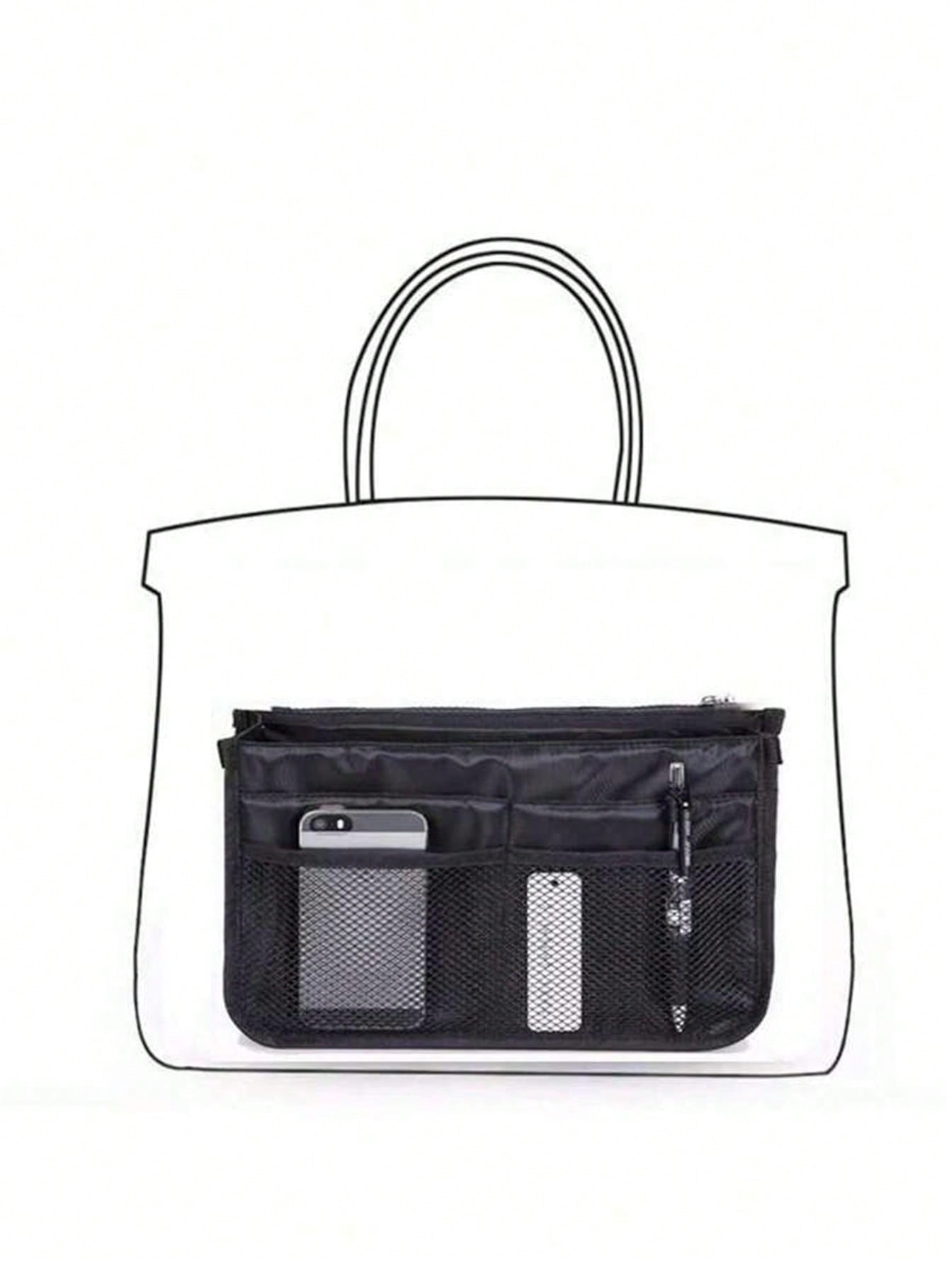 1 pieza Bolsa de maquillaje de cremallera doble de mano, organizador de tocador multifuncional, bolsillos interiores de cremallera doble