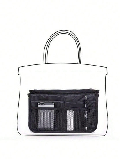 1 pieza Bolsa de maquillaje de cremallera doble de mano, organizador de tocador multifuncional, bolsillos interiores de cremallera doble
