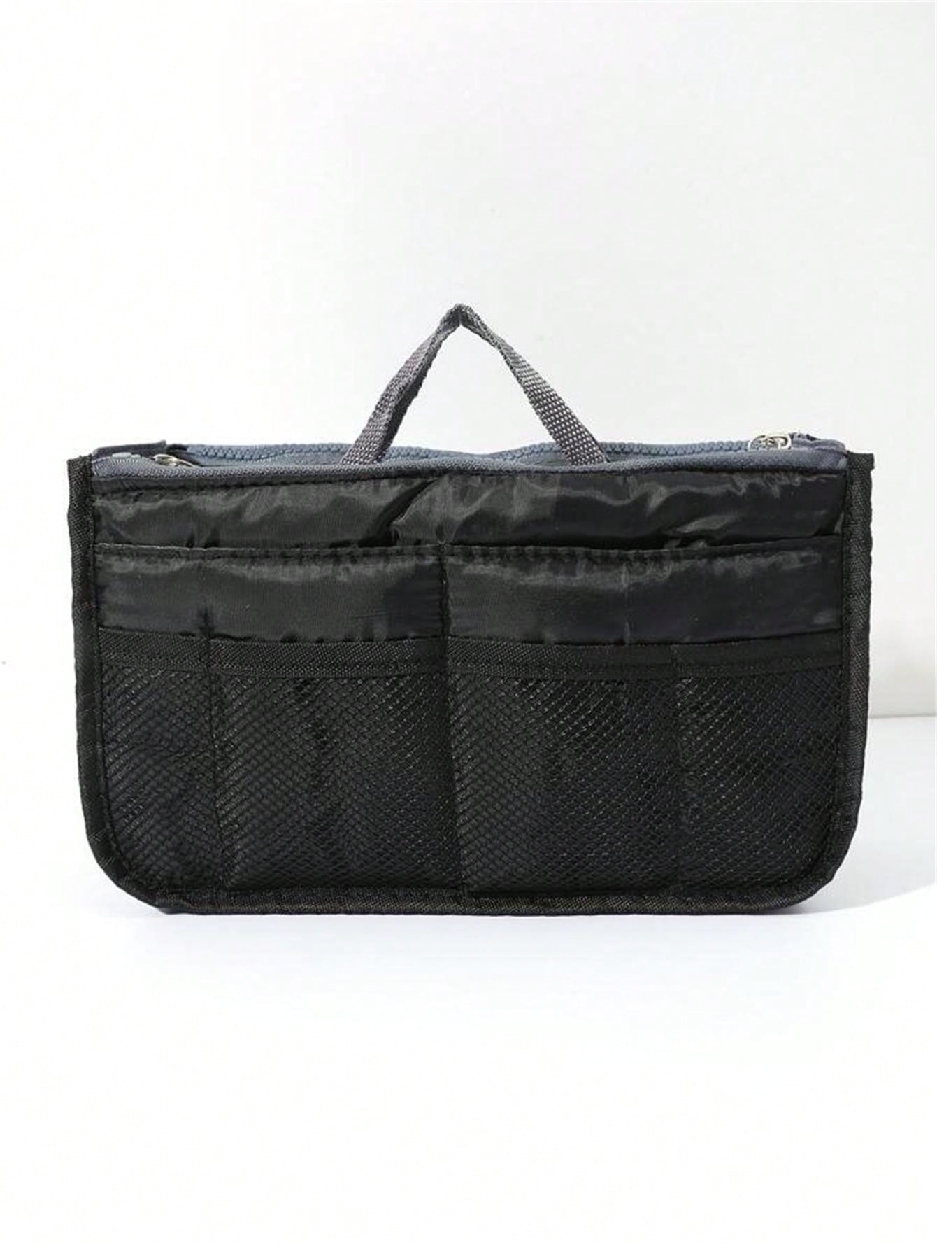 1 pieza Bolsa de maquillaje de cremallera doble de mano, organizador de tocador multifuncional, bolsillos interiores de cremallera doble