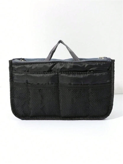 1 pieza Bolsa de maquillaje de cremallera doble de mano, organizador de tocador multifuncional, bolsillos interiores de cremallera doble