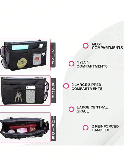 1 pieza Bolsa de maquillaje de cremallera doble de mano, organizador de tocador multifuncional, bolsillos interiores de cremallera doble
