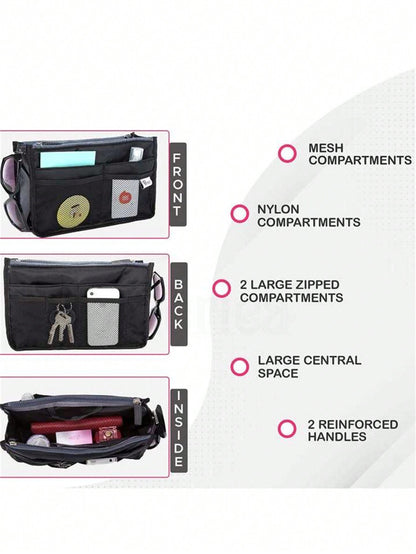 1 pieza Bolsa de maquillaje de cremallera doble de mano, organizador de tocador multifuncional, bolsillos interiores de cremallera doble