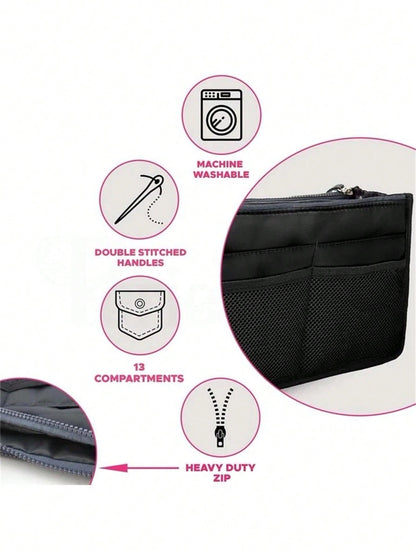 1 pieza Bolsa de maquillaje de cremallera doble de mano, organizador de tocador multifuncional, bolsillos interiores de cremallera doble
