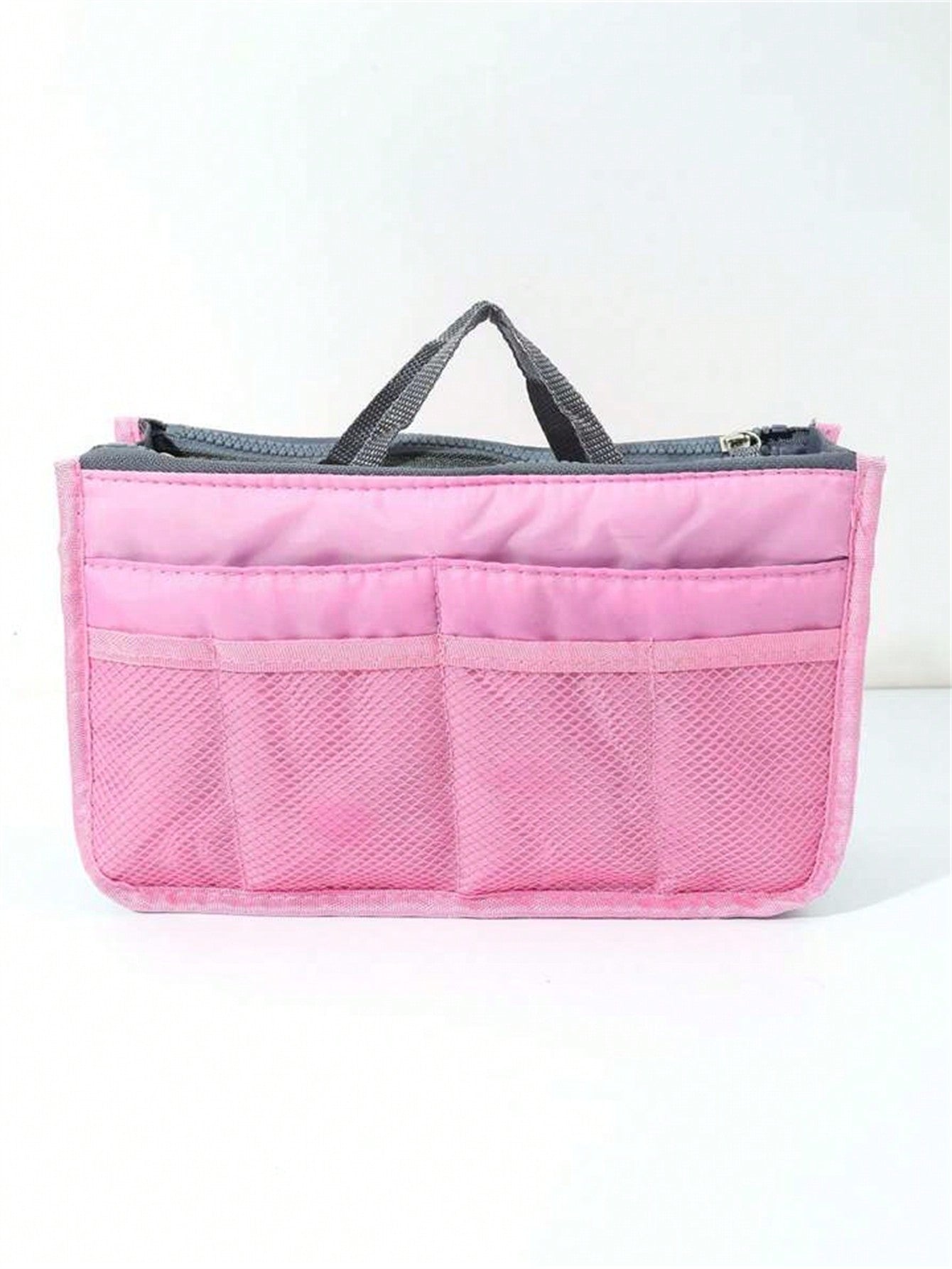 1 pieza Bolsa de maquillaje de cremallera doble de mano, organizador de tocador multifuncional, bolsillos interiores de cremallera doble