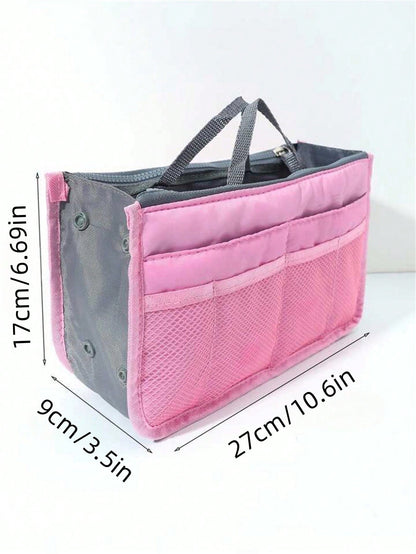 1 pieza Bolsa de maquillaje de cremallera doble de mano, organizador de tocador multifuncional, bolsillos interiores de cremallera doble