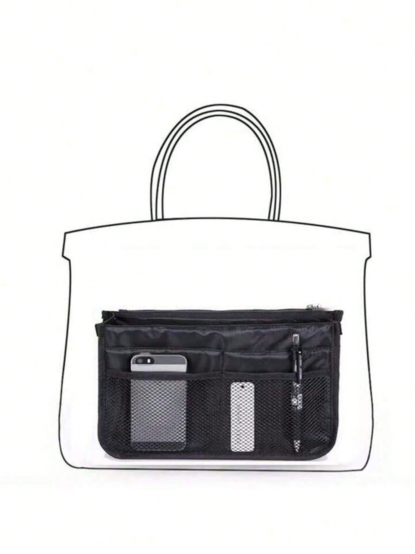 1 pieza Bolsa de maquillaje de cremallera doble de mano, organizador de tocador multifuncional, bolsillos interiores de cremallera doble