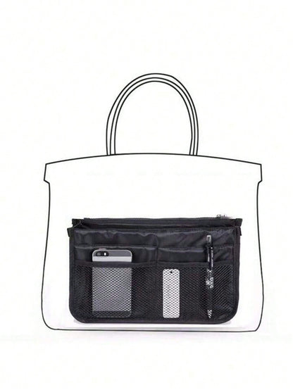1 pieza Bolsa de maquillaje de cremallera doble de mano, organizador de tocador multifuncional, bolsillos interiores de cremallera doble
