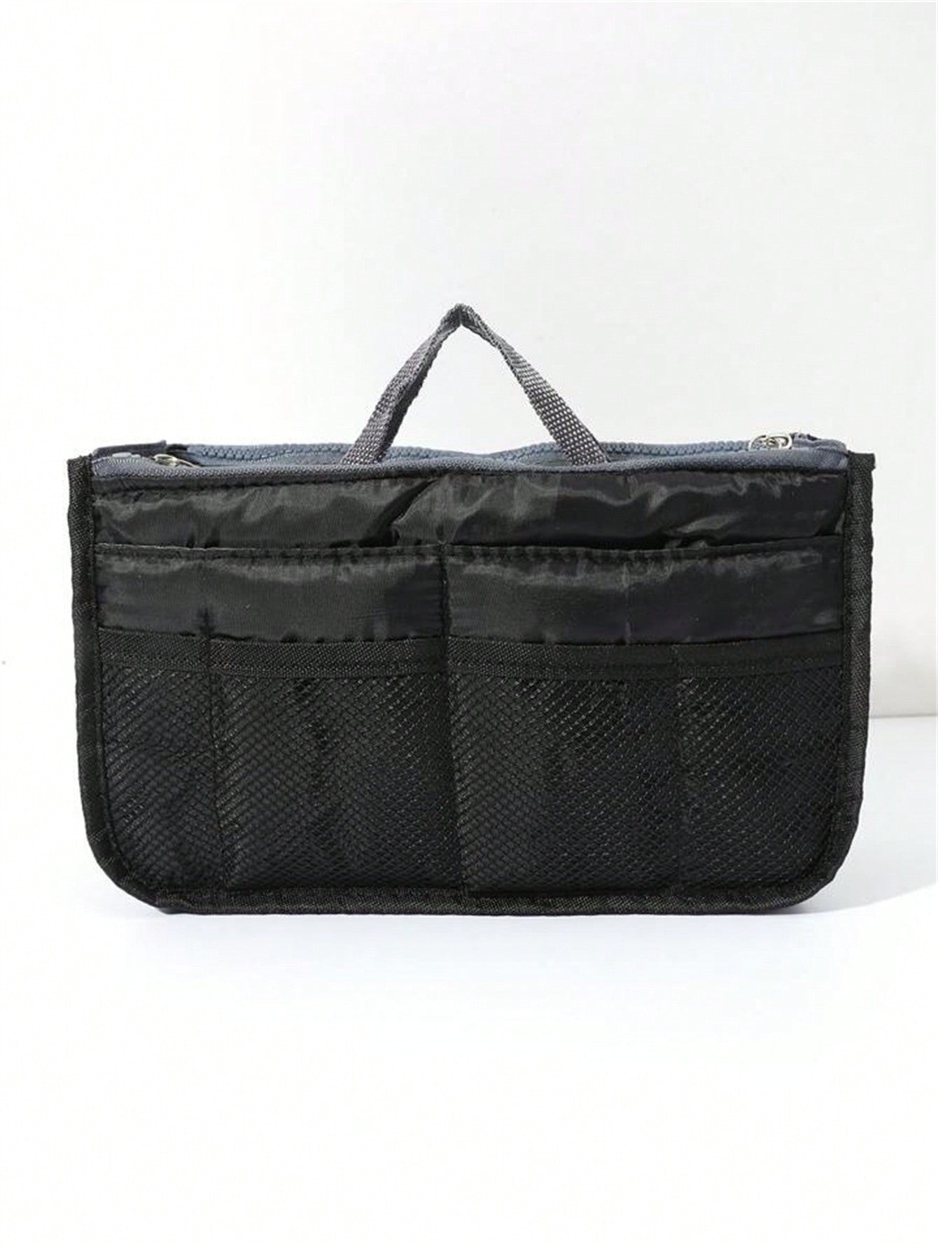 1 pieza Bolsa de maquillaje de cremallera doble de mano, organizador de tocador multifuncional, bolsillos interiores de cremallera doble
