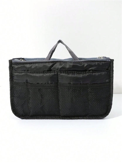 1 pieza Bolsa de maquillaje de cremallera doble de mano, organizador de tocador multifuncional, bolsillos interiores de cremallera doble