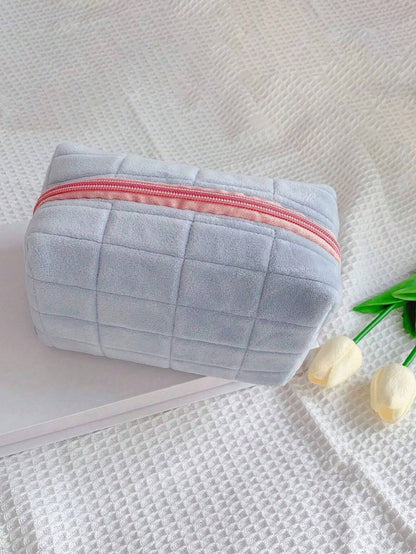 1 pieza Bolsa de maquillaje de viaje linda y suave, 1 pieza Bolsa de aseo ligera de gran capacidad, bolsa de baño y ducha multifuncional, organizador de cosméticos, bolso lindo, billetera, estuche portátil con cierre de cremallera para lápiz labial