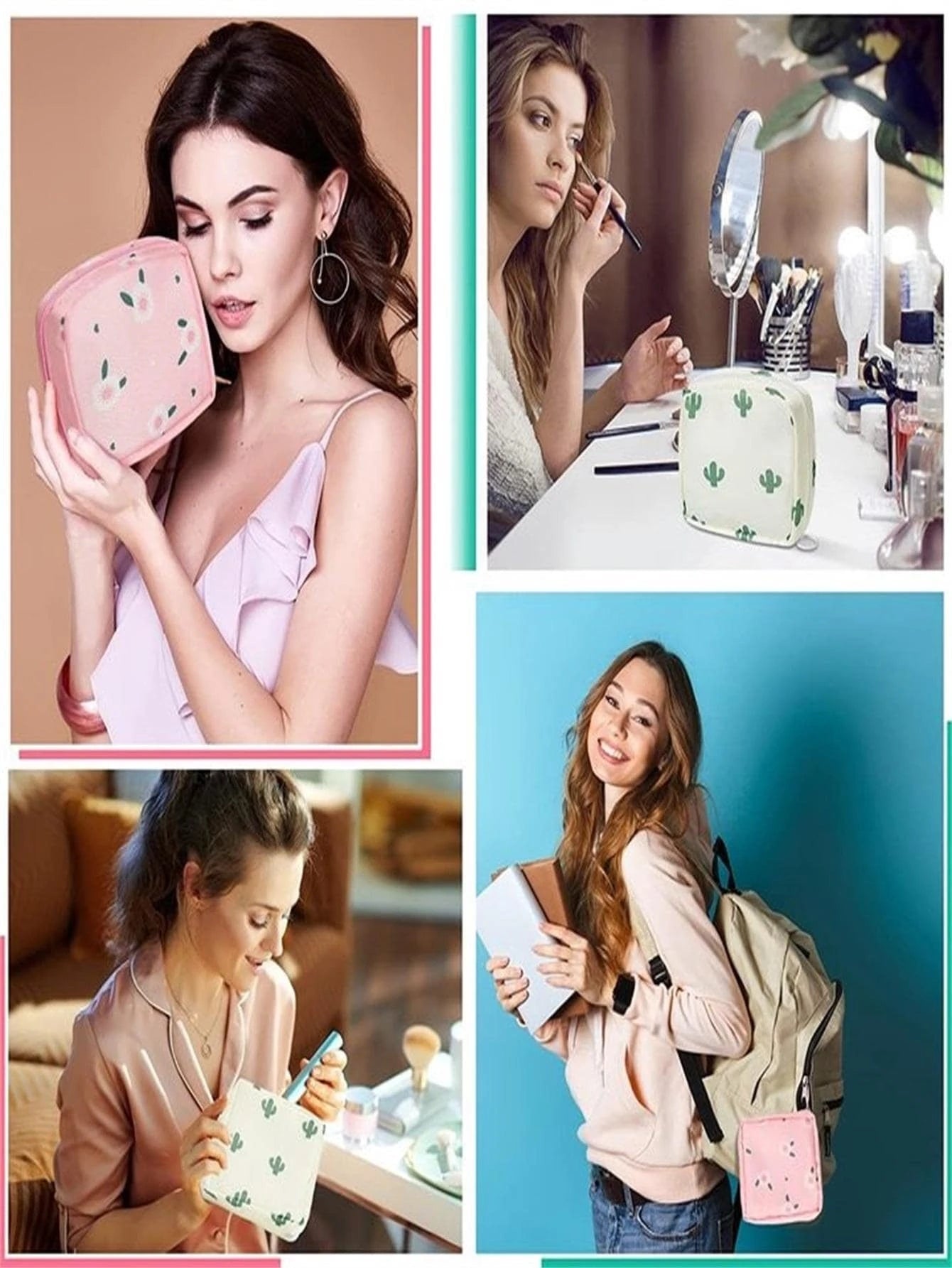 1 pieza Bolsa portátil de almacenamiento de toallas sanitarias para viaje, bolsa de maquillaje, bolsa de cosméticos, organizador de vacaciones, organizador de maquillaje de gran capacidad, estuche de maquillaje, para lápiz labial, pincel