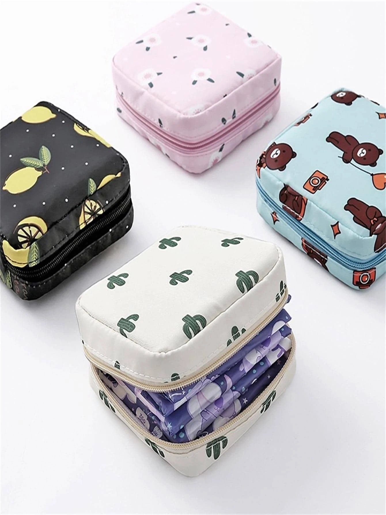 1 pieza Bolsa portátil de almacenamiento de toallas sanitarias para viaje, bolsa de maquillaje, bolsa de cosméticos, organizador de vacaciones, organizador de maquillaje de gran capacidad, estuche de maquillaje, para lápiz labial, pincel