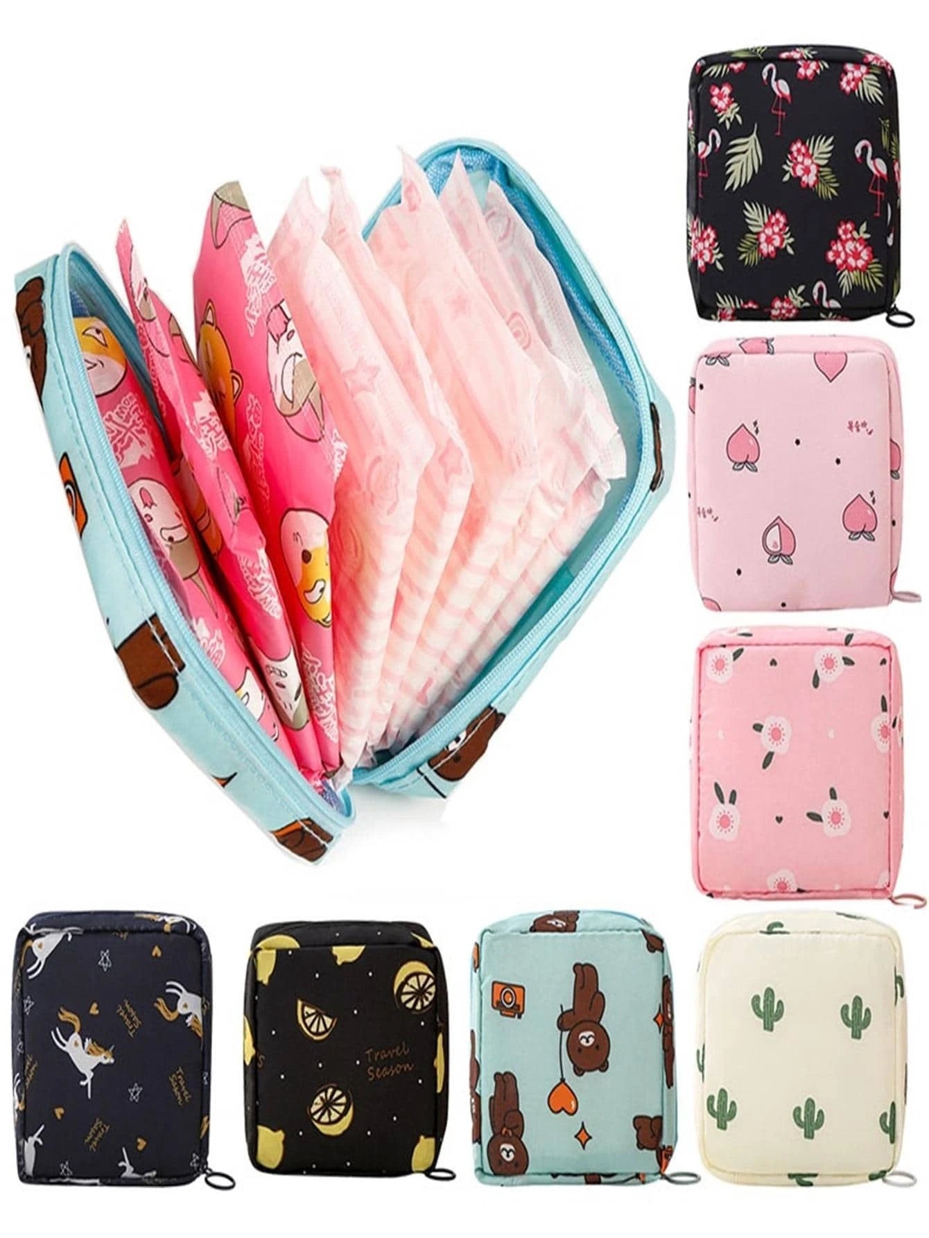 1 pieza Bolsa portátil de almacenamiento de toallas sanitarias para viaje, bolsa de maquillaje, bolsa de cosméticos, organizador de vacaciones, organizador de maquillaje de gran capacidad, estuche de maquillaje, para lápiz labial, pincel