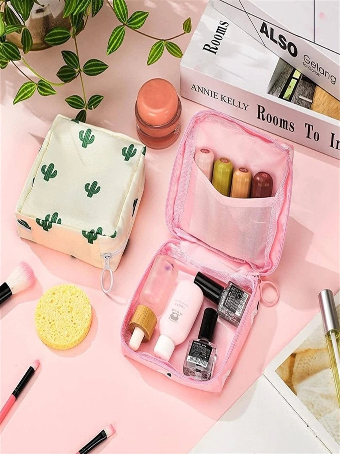 1 pieza Bolsa portátil de almacenamiento de toallas sanitarias para viaje, bolsa de maquillaje, bolsa de cosméticos, organizador de vacaciones, organizador de maquillaje de gran capacidad, estuche de maquillaje, para lápiz labial, pincel