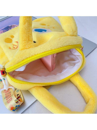 1 Pieza Bolso de mano de mujer de Bob Esponja - Un bolso de mano de peluche para mujer, Bolsa de maquillaje de Bob Esponja, Un bolso cruzado grande y lindo con gran capacidad, Adecuado para varios cosméticos, Un bolso de