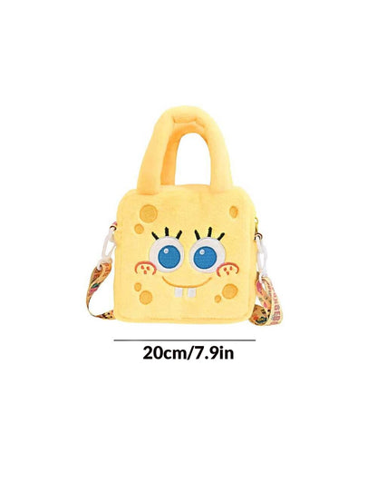 1 Pieza Bolso de mano de mujer de Bob Esponja - Un bolso de mano de peluche para mujer, Bolsa de maquillaje de Bob Esponja, Un bolso cruzado grande y lindo con gran capacidad, Adecuado para varios cosméticos, Un bolso de