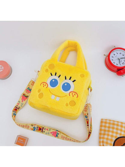 1 Pieza Bolso de mano de mujer de Bob Esponja - Un bolso de mano de peluche para mujer, Bolsa de maquillaje de Bob Esponja, Un bolso cruzado grande y lindo con gran capacidad, Adecuado para varios cosméticos, Un bolso de