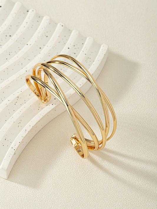 1 pieza Brazalete de varios niveles con diseño hueco y tono plateado, estilo vintage unisex, regalo de moda para uso casual, de fiesta o de vacaciones