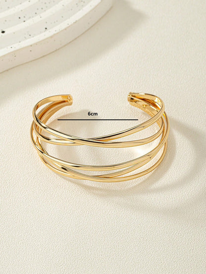 1 pieza Brazalete de varios niveles con diseño hueco y tono plateado, estilo vintage unisex, regalo de moda para uso casual, de fiesta o de vacaciones