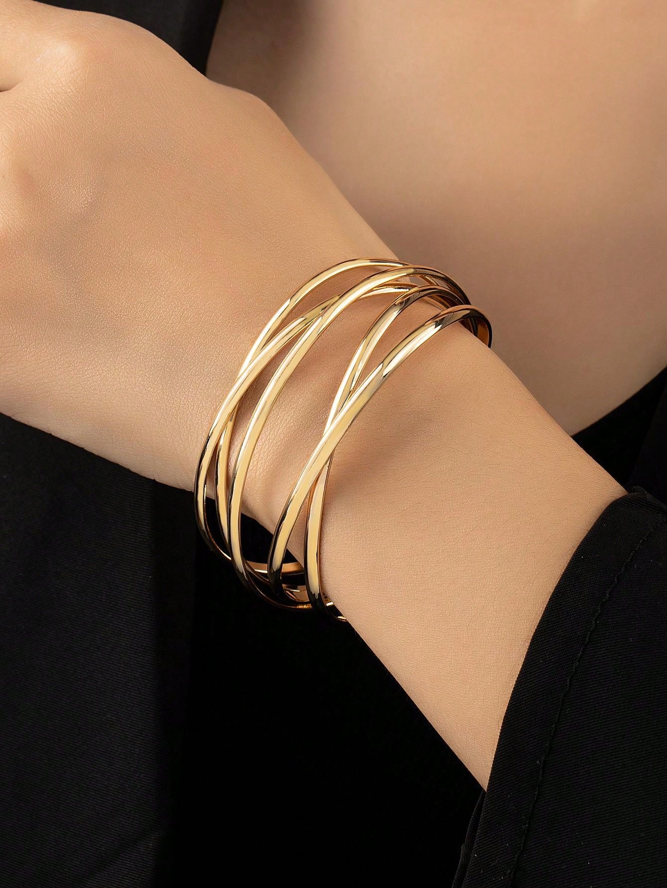 1 pieza Brazalete de varios niveles con diseño hueco y tono plateado, estilo vintage unisex, regalo de moda para uso casual, de fiesta o de vacaciones