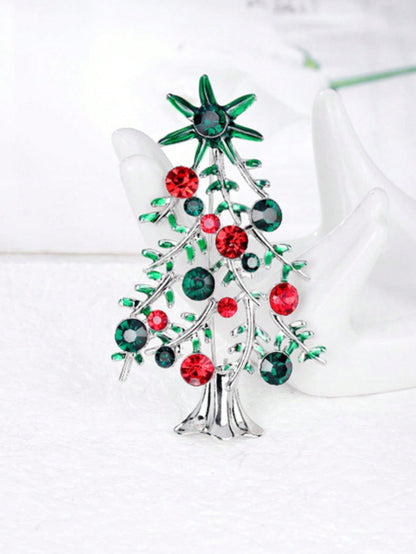 1 pieza Broche de Navidad, broche de árbol de Navidad con diamante de cristal incrustado de moda, accesorio de joyería de aleación navideña
