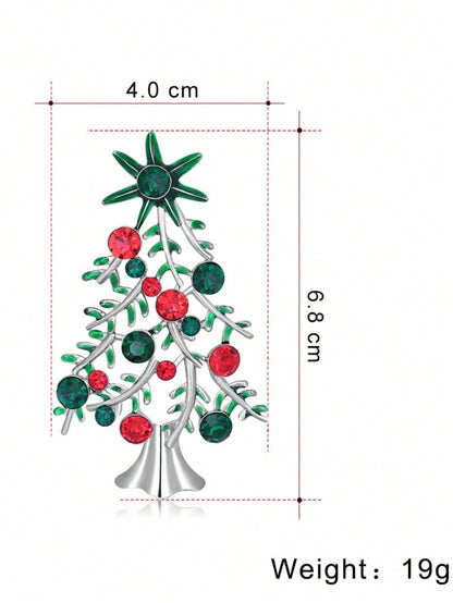 1 pieza Broche de Navidad, broche de árbol de Navidad con diamante de cristal incrustado de moda, accesorio de joyería de aleación navideña