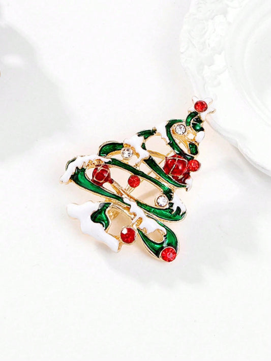 1 pieza Broche de Navidad, broche de árbol de Navidad con diamante de cristal incrustado de moda, accesorio de joyería de aleación navideña