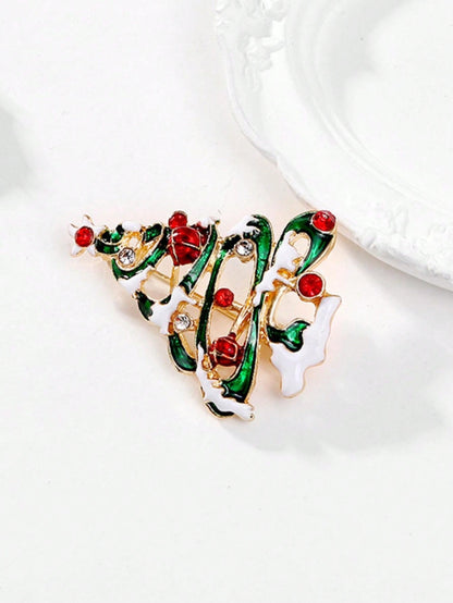 1 pieza Broche de Navidad, broche de árbol de Navidad con diamante de cristal incrustado de moda, accesorio de joyería de aleación navideña