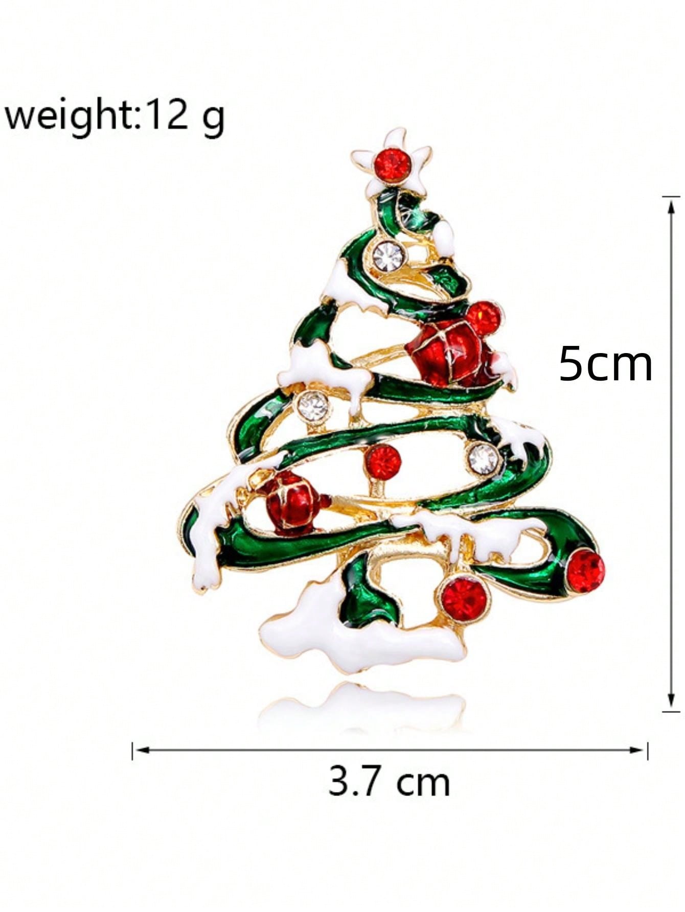 1 pieza Broche de Navidad, broche de árbol de Navidad con diamante de cristal incrustado de moda, accesorio de joyería de aleación navideña