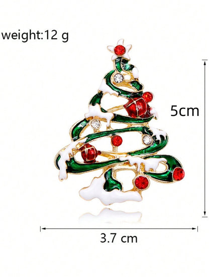 1 pieza Broche de Navidad, broche de árbol de Navidad con diamante de cristal incrustado de moda, accesorio de joyería de aleación navideña