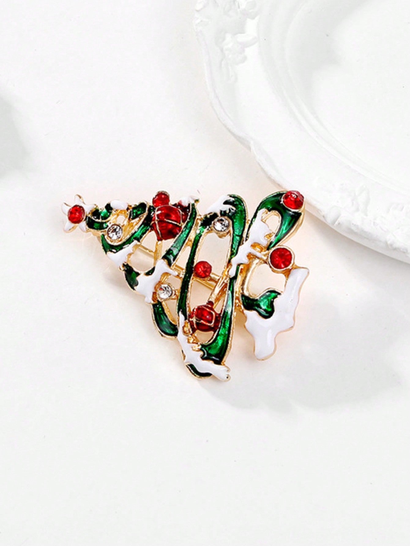 1 pieza Broche de Navidad, broche de árbol de Navidad con diamante de cristal incrustado de moda, accesorio de joyería de aleación navideña
