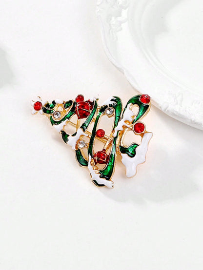 1 pieza Broche de Navidad, broche de árbol de Navidad con diamante de cristal incrustado de moda, accesorio de joyería de aleación navideña