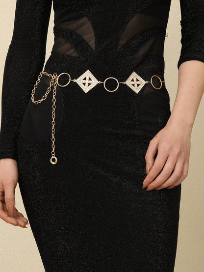 1 pieza Cadena de cintura metálica de moda para mujer, accesorio de vestido, Halloween