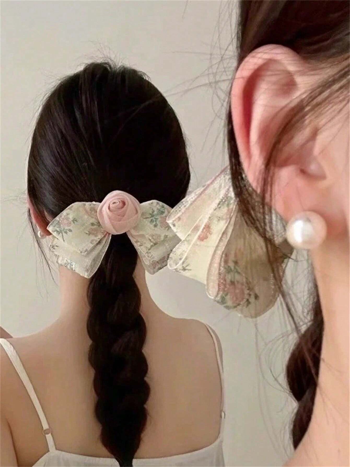 1 pieza Clip de cabello elegante de encaje floral con cinta para mujeres, adecuado para uso diario, escuela, playa, oficina, fiesta, regalo de cumpleaños, temporada de vuelta a clases