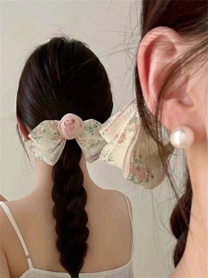 1 pieza Clip de cabello elegante de encaje floral con cinta para mujeres, adecuado para uso diario, escuela, playa, oficina, fiesta, regalo de cumpleaños, temporada de vuelta a clases