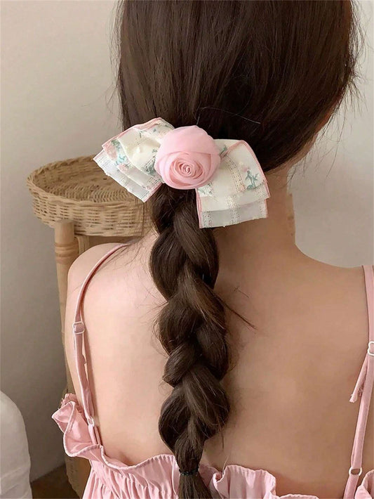 1 pieza Clip de cabello elegante de encaje floral con cinta para mujeres, adecuado para uso diario, escuela, playa, oficina, fiesta, regalo de cumpleaños, temporada de vuelta a clases