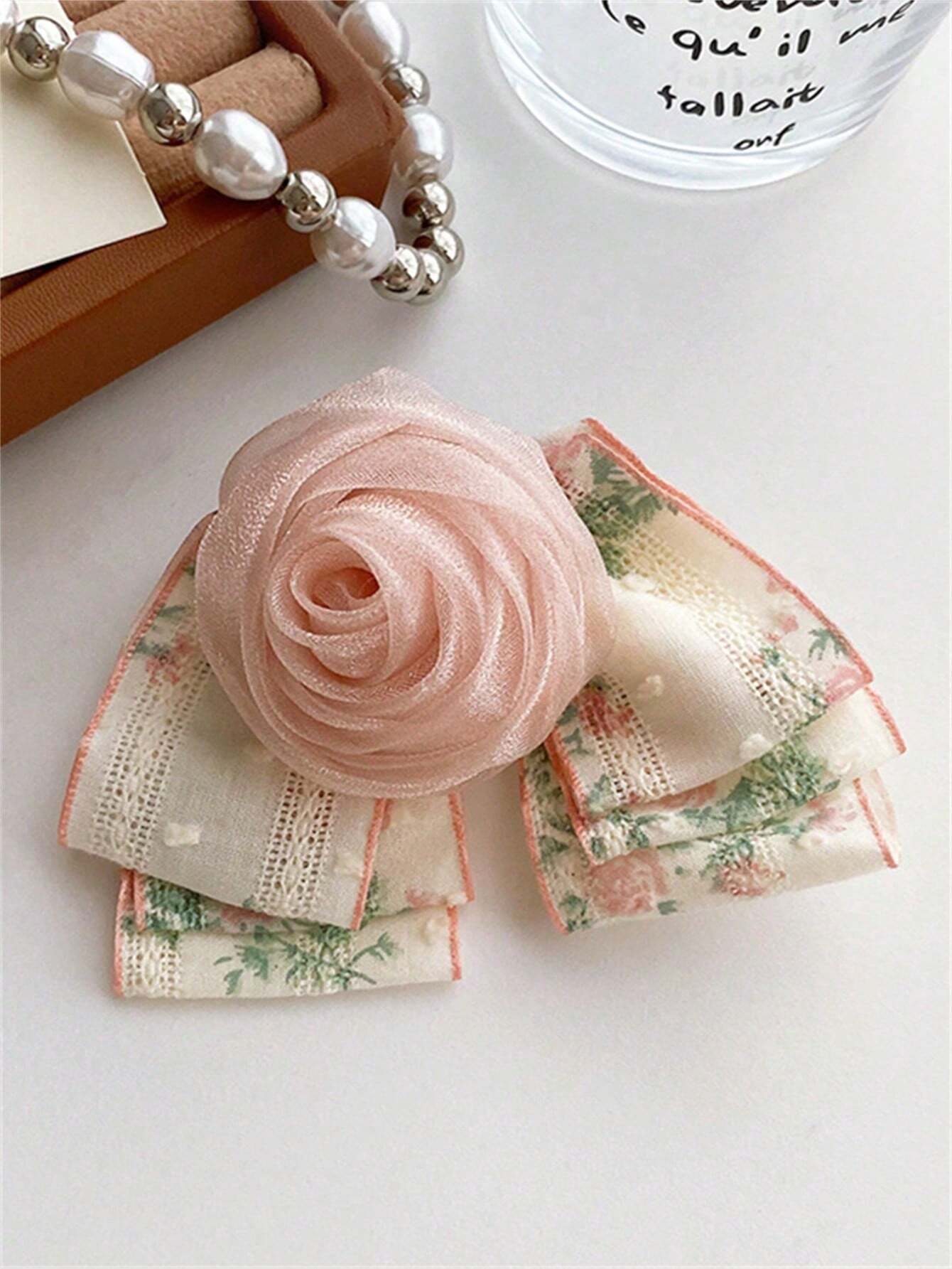 1 pieza Clip de cabello elegante de encaje floral con cinta para mujeres, adecuado para uso diario, escuela, playa, oficina, fiesta, regalo de cumpleaños, temporada de vuelta a clases
