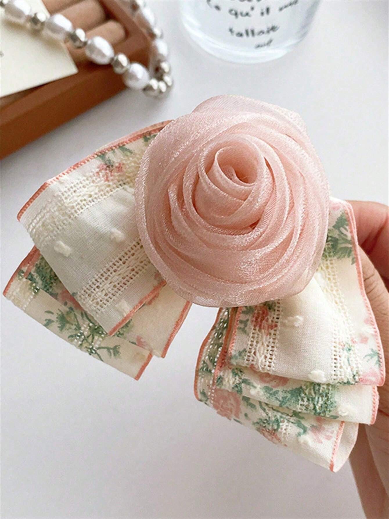 1 pieza Clip de cabello elegante de encaje floral con cinta para mujeres, adecuado para uso diario, escuela, playa, oficina, fiesta, regalo de cumpleaños, temporada de vuelta a clases