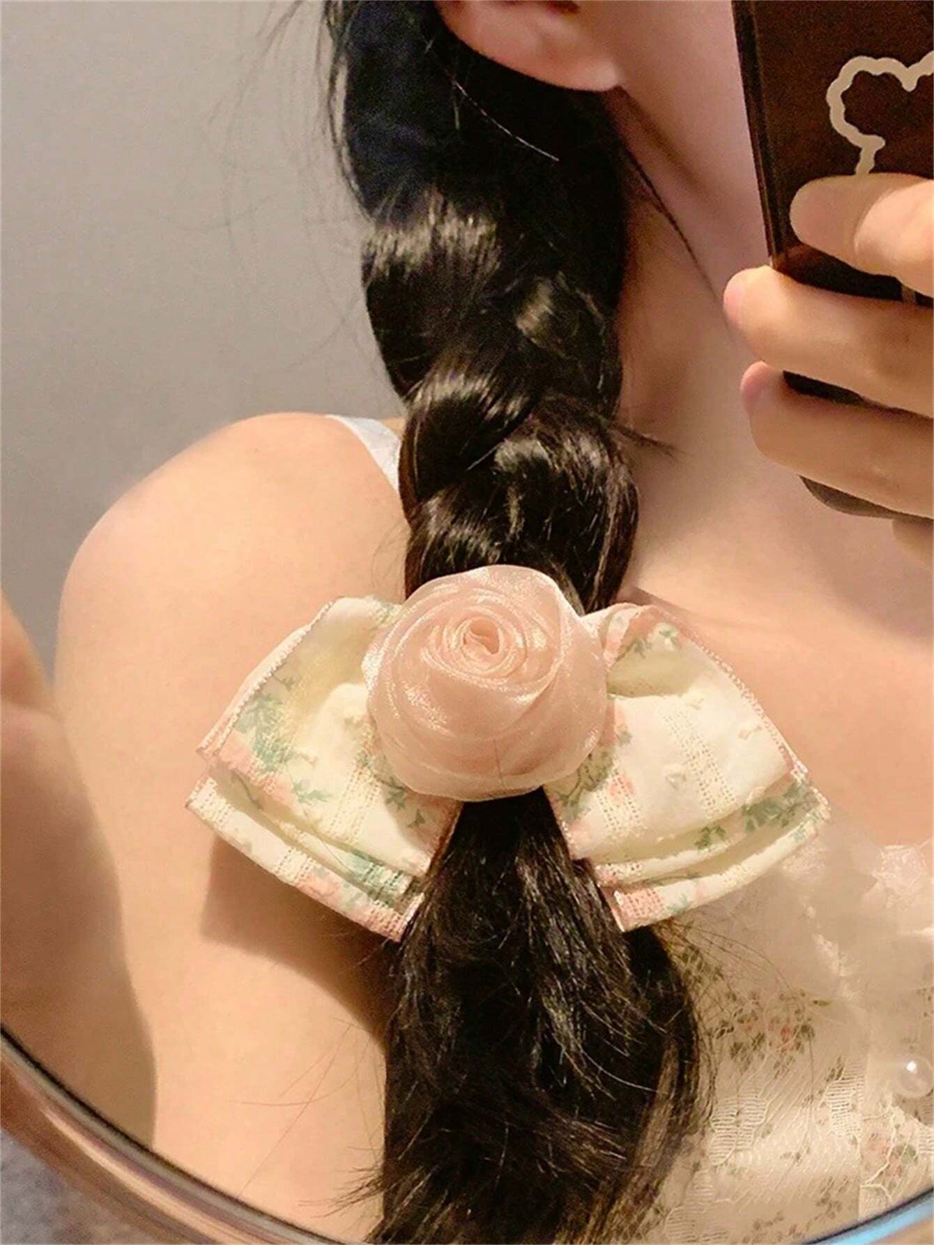1 pieza Clip de cabello elegante de encaje floral con cinta para mujeres, adecuado para uso diario, escuela, playa, oficina, fiesta, regalo de cumpleaños, temporada de vuelta a clases