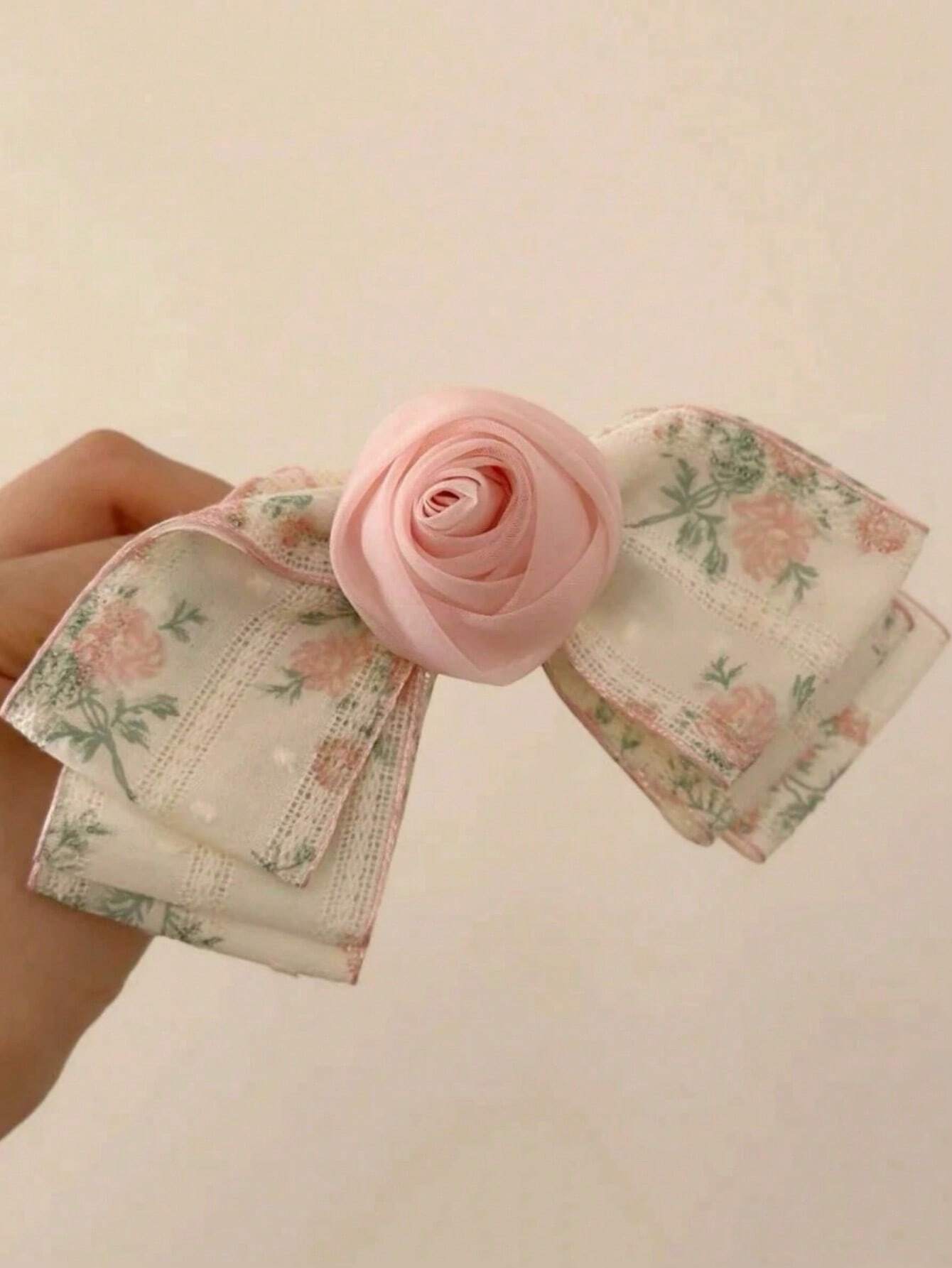 1 pieza Clip de cabello elegante de encaje floral con cinta para mujeres, adecuado para uso diario, escuela, playa, oficina, fiesta, regalo de cumpleaños, temporada de vuelta a clases