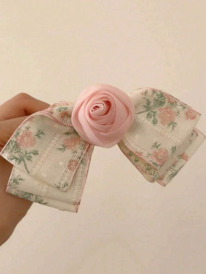 1 pieza Clip de cabello elegante de encaje floral con cinta para mujeres, adecuado para uso diario, escuela, playa, oficina, fiesta, regalo de cumpleaños, temporada de vuelta a clases