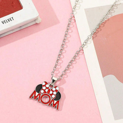 1 pieza Collar colgante de joyería de moda para damas con colgante de la letra "MOM" y de Disney Animation Mickey Mouse Minnie Mouse