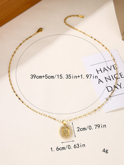 1 pieza Collar de acero inoxidable creativo & personalizado moda oval en forma de micro incrustado zirconia cúbica colgante para mujeres , adecuado para boda , fiesta con uso diario
