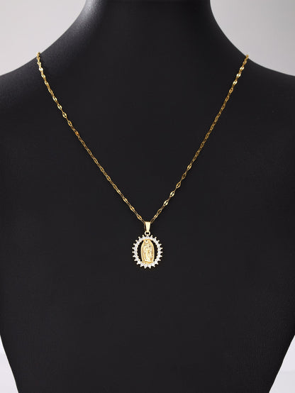 1 pieza Collar de acero inoxidable creativo & personalizado moda oval en forma de micro incrustado zirconia cúbica colgante para mujeres , adecuado para boda , fiesta con uso diario