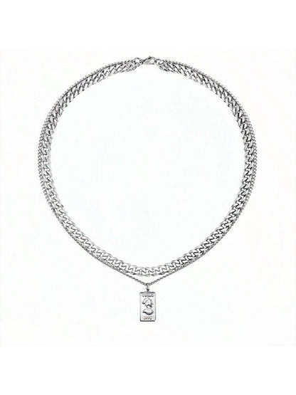 1 pieza Collar de doble cadena de acero inoxidable - Collar único de doble capa, regalo ideal para tu pareja - Accesorio elegante en estilo hip-hop para fiesta de chicos y uso diario