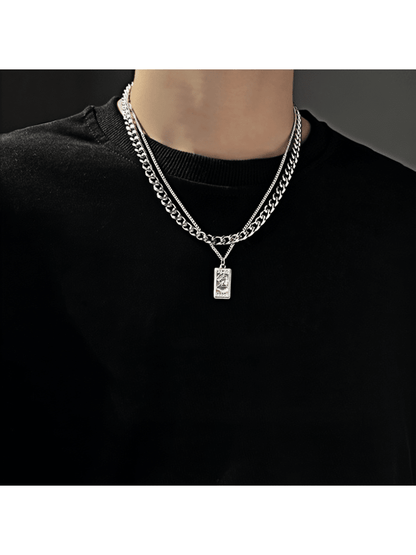 1 pieza Collar de doble cadena de acero inoxidable - Collar único de doble capa, regalo ideal para tu pareja - Accesorio elegante en estilo hip-hop para fiesta de chicos y uso diario