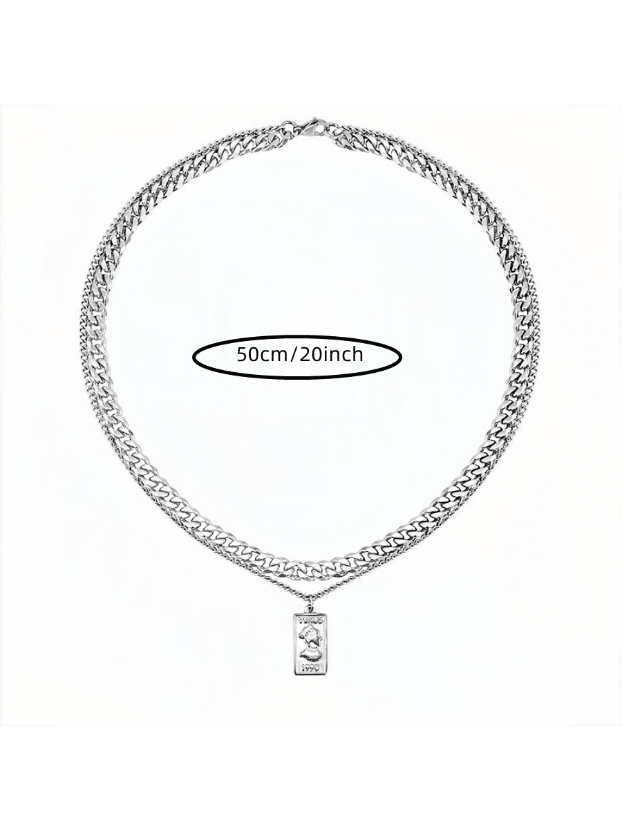 1 pieza Collar de doble cadena de acero inoxidable - Collar único de doble capa, regalo ideal para tu pareja - Accesorio elegante en estilo hip-hop para fiesta de chicos y uso diario